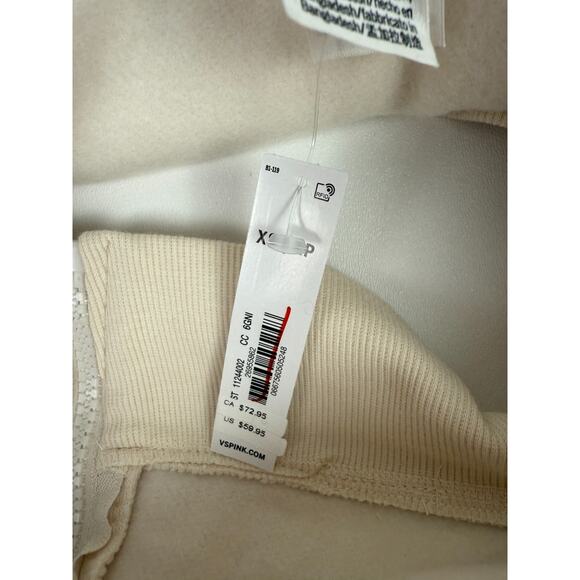 Victoria's Secret PINK Long Sleeve Full Zip Ivory Hoodie Sweatshirt  Size XS - Picture 8 of 10